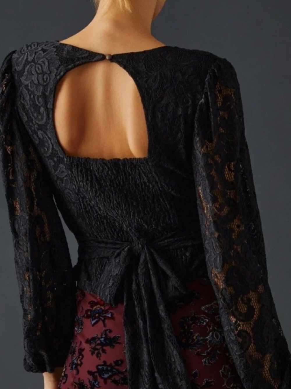 Anthropologie Black Lace Crop Ballon Sleeve Blouse size XS - Picture 2 of 9
